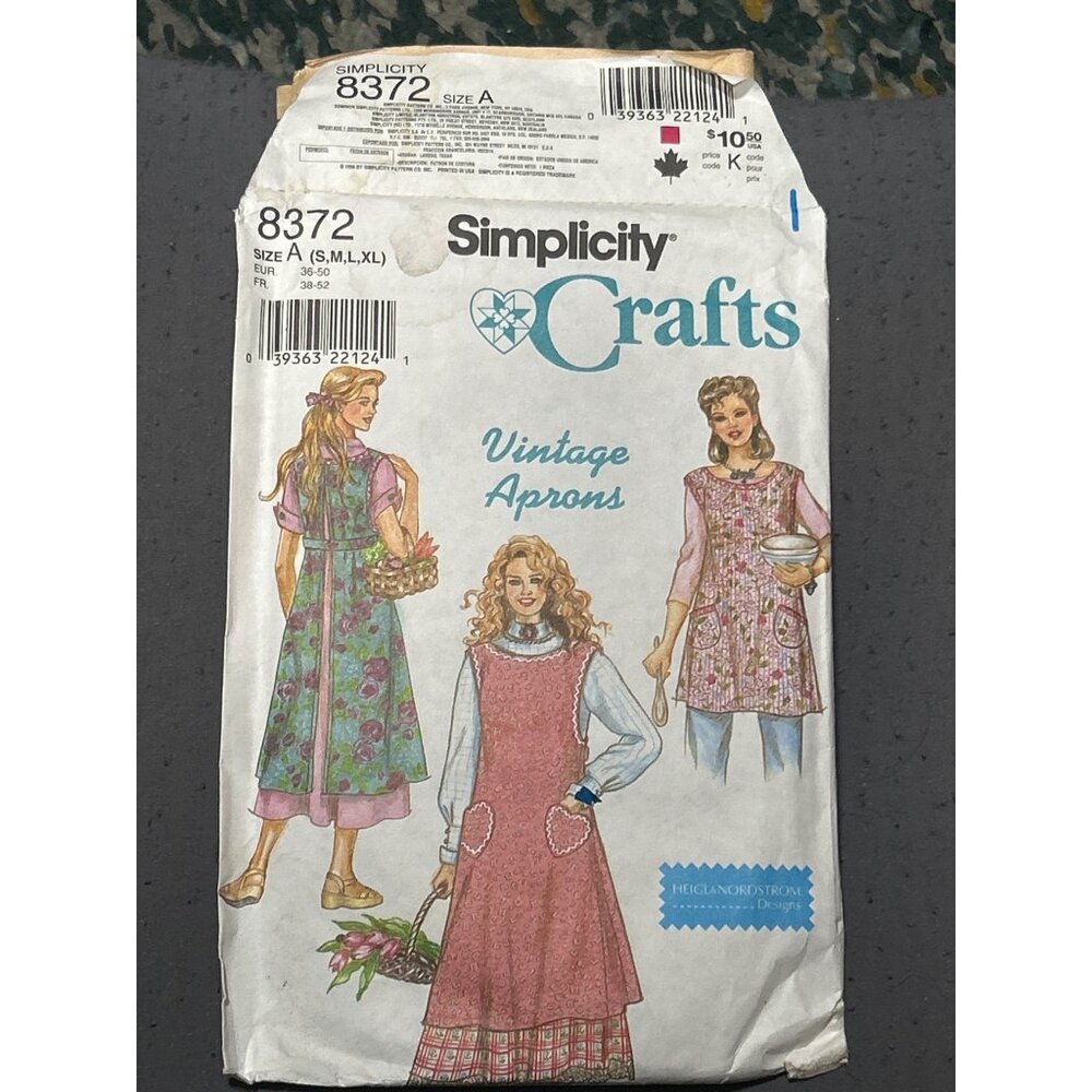 Simplicity Crafts Vintage Apron Sewing Pattern 8372 Size A S M L XL 36-52